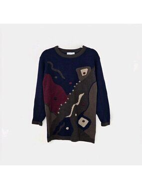 Vtg Franco Valeri Abstract Colorblock Sweater S Wool Blend Artsy 90 Grandma Boho